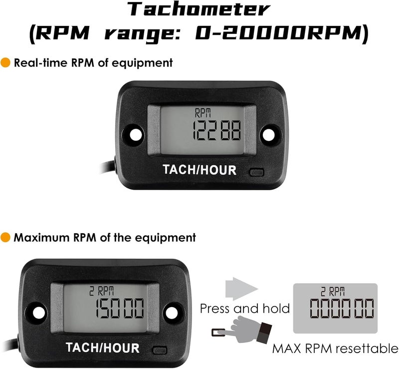 Jayron Magnetic Detact Digital Tachometer RPM Speed Meter User Shutdown Re-Settable Job Programmable Maintenance Interval Waterproof Design,for Lawn Mower Generators Compressors All Types of Engines - Image 3